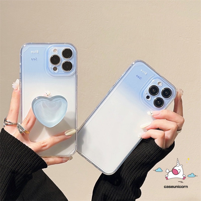 Case Realme C55 C33 C30 C21Y C15 C35 C11 C31 C3 C25 C25s C12 C25Y C20 C21 GT 10 8 8i 6i 5 9i 5i 8pro 9pro Soft Case Gradasi Biru Dengan Braket Stand Tempat Cincin Hati Love Lucu