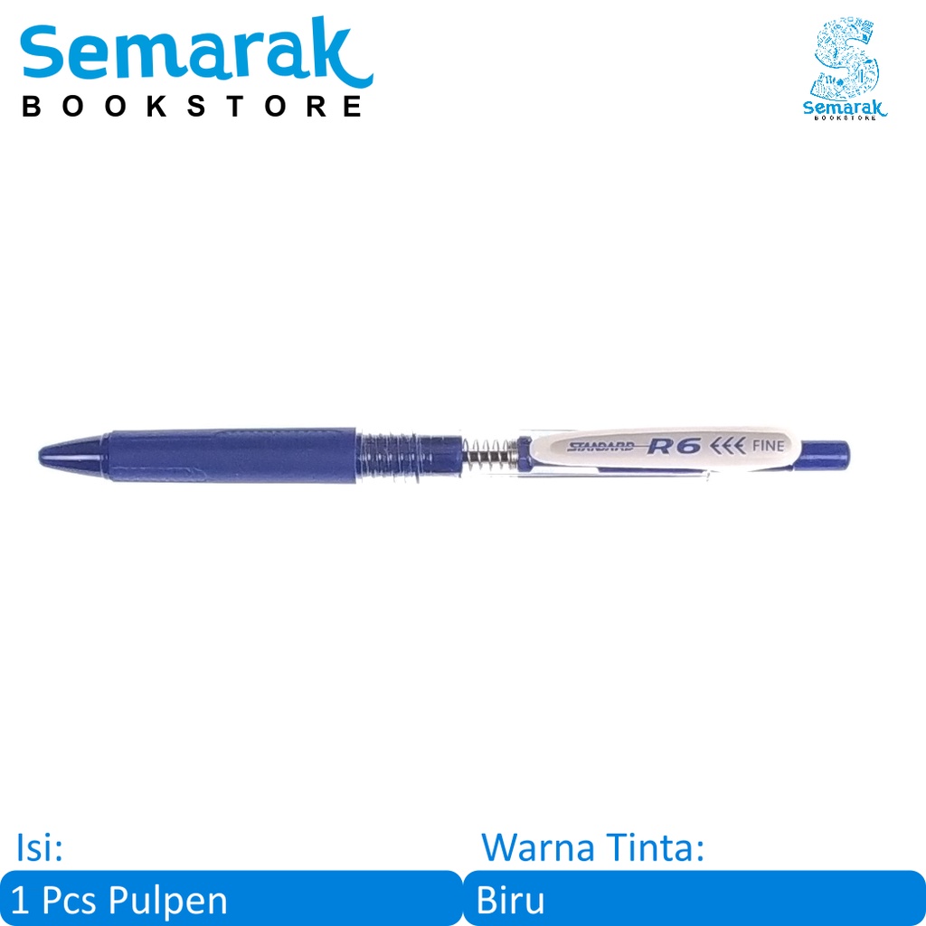 

Standard R6 Retractable Ballpoint Pen Pulpen Cetek Halus 0.5 - Biru