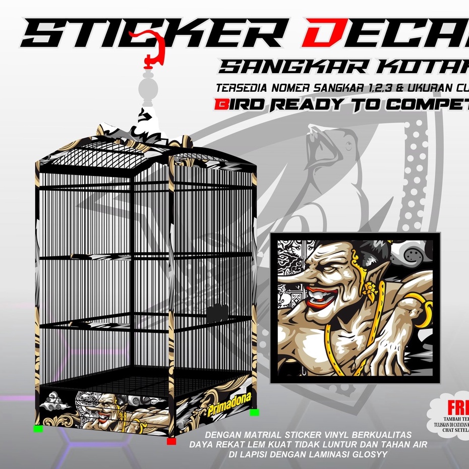 STICKER DECAL SANGKAR BURUNG KOTAK EBOD TEBOK NO.1,2,3 GAMBAR PETRUK KEREN