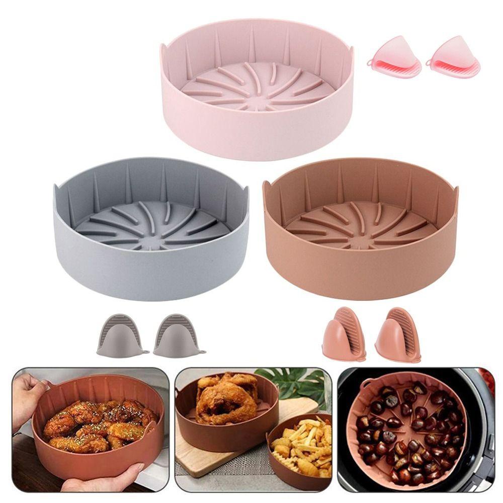 Solighter Round Silicone Pot Soft Grill Pot Tray Masak Reusable Pengganti Liners Dengan Klip Tangan