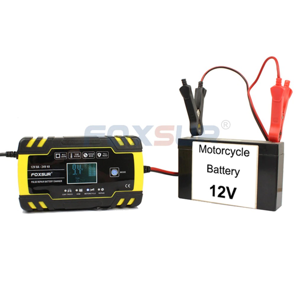 SDUI FOXSUR Charger Aki Mobil Motor 130W 12V/24V 150Ah With LCD FBC122408D Yellow By Pro