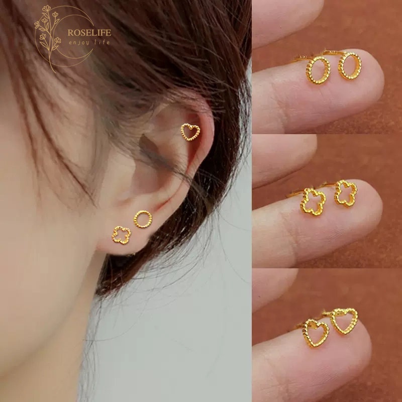 Roselife 1 Pasang Anting Tusuk Sterling Silver 925 Model Kupu-Kupu / Beruang / Clover Gaya Korea Untuk Wanita