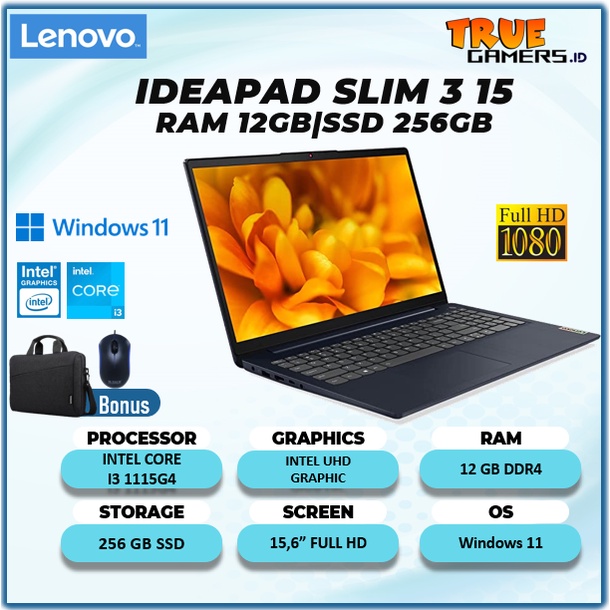 LAPTOP LENOVO IDEAPAD SLIM 3I 15 I3 1115G4 12GB 512SSD Windows 11 15.6|14.0 FHD