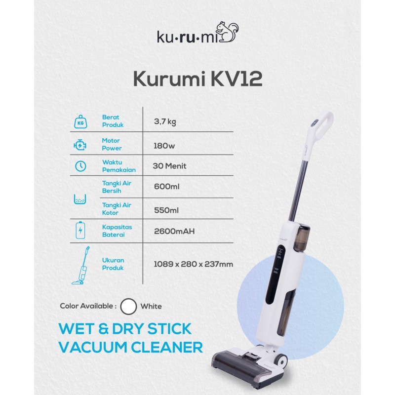 Kurumi KV 12 Wet &amp; Dry Cordless Stick Vacuum Cleaner