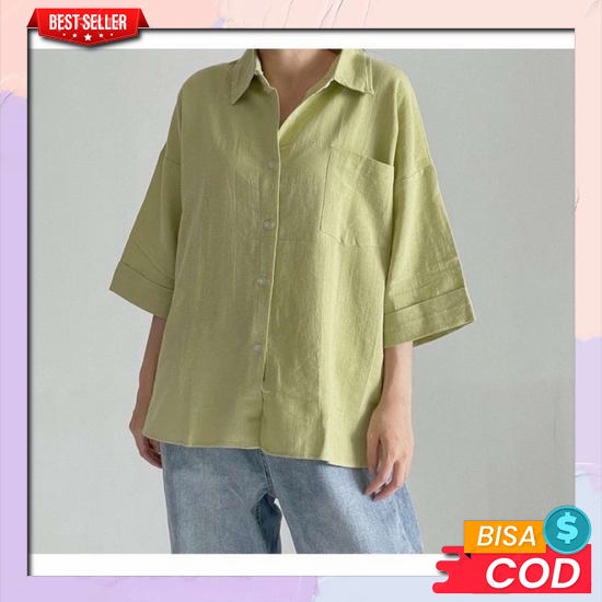 Kemeja Wanita Lengan Panjang Polos Bahan Katun Baju Kerja Murah Kasual Kekinian Korean Style Import 