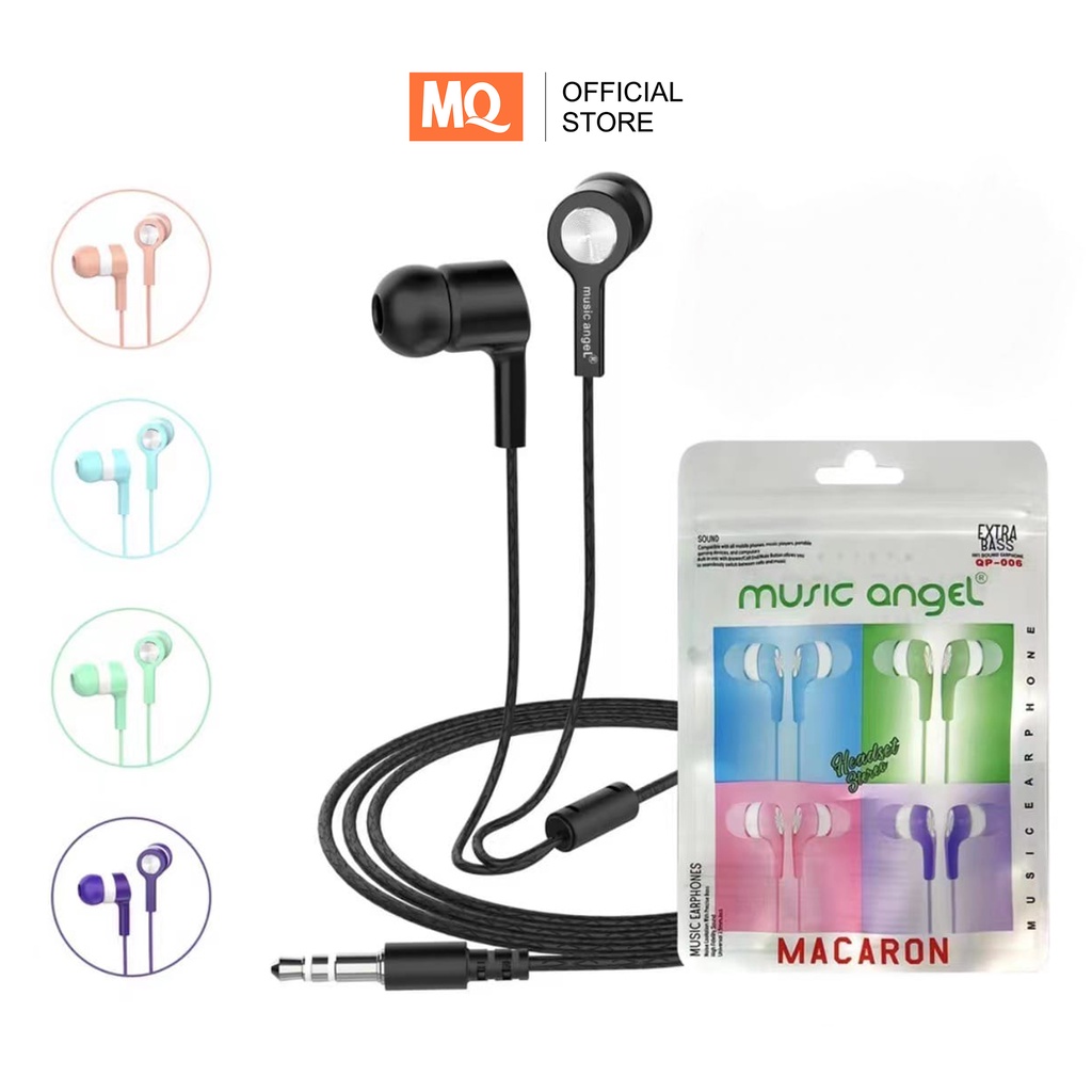 MQ Handsfree Music Angel Headset Music Angel Macaron Mate Color Hifi Extra Bass Earphone macaron