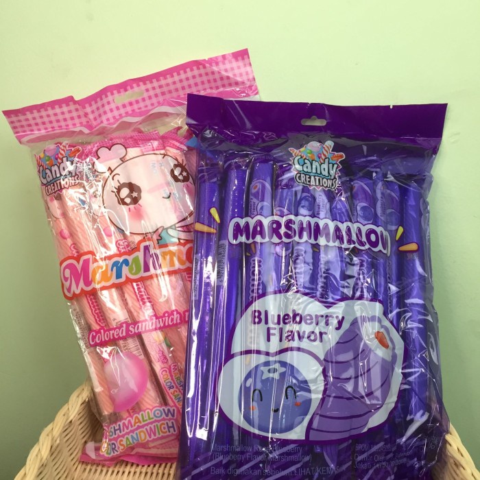 

Marshmallow Kepang Pilin Aneka Rasa Strawberry dan Blueberry isi 30