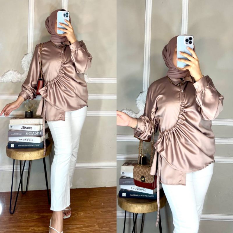 Kemeja Wanita - Blouse Polos Bahan Satin