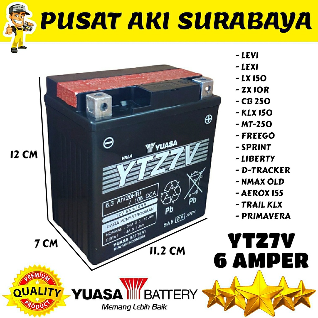 PRODUK ASLI YUASA YTZ7V 12 VOLT 6 AMPER ACCU MOTOR LEXI LEVI LX 150 ZX 10R CB 250 KLX 150 MTZ7V GTZ7V