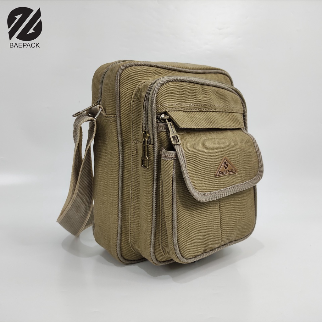 Tas Selempang Kanvas Pria Xenof Cokelat Tua Original Baepack / Tas Bahu Canvas Cowok  / Tas Selempang Premium Produsen Bandung