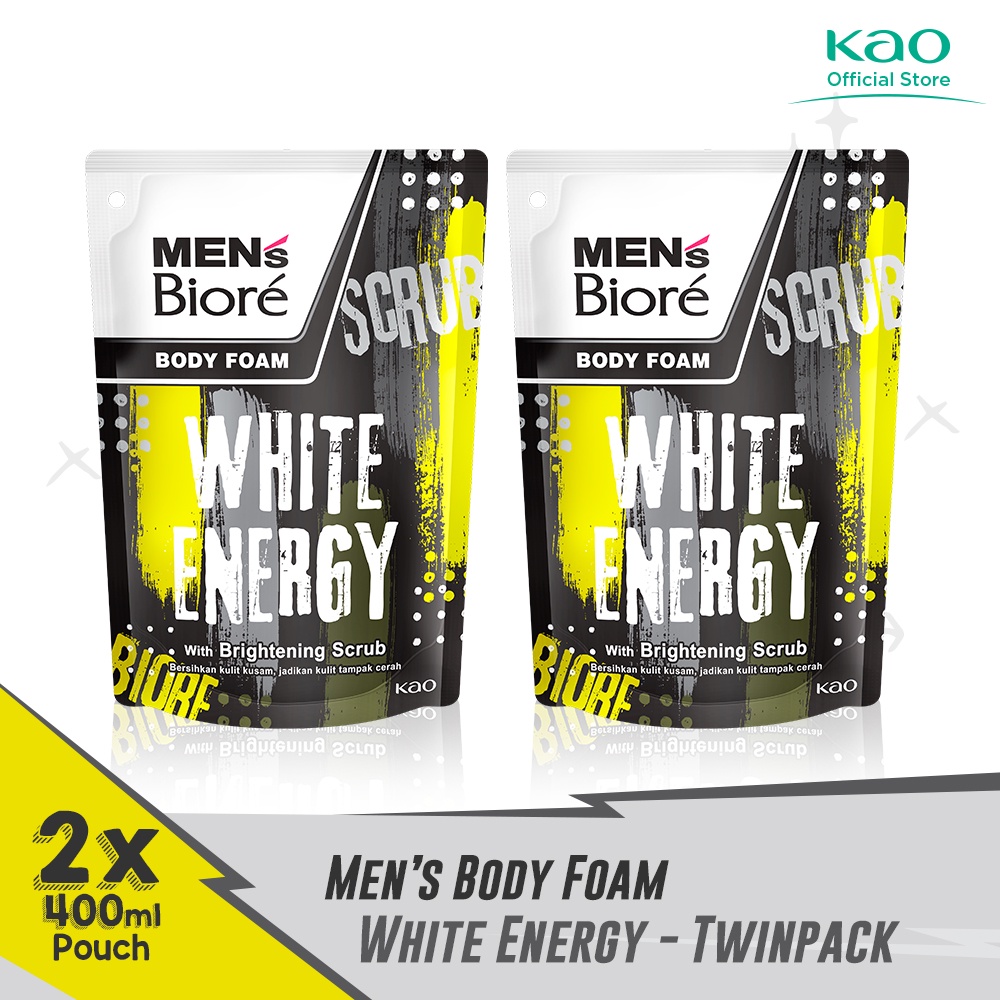 Men's Biore Sabun Mandi Cair Untuk Pria White Energy Eksfoliasi Refill 400 ml Twin Pack - Sabun Cair Body Wash