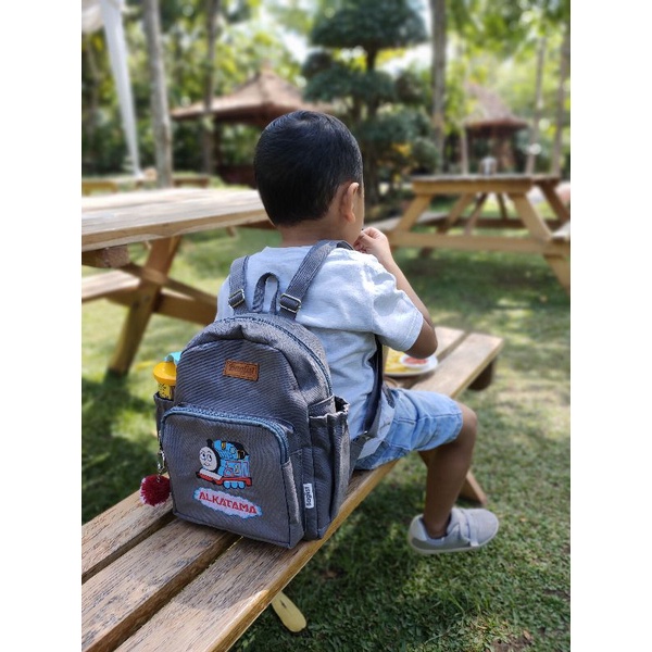 Baglist abu grey tas anak bordir nama custom backpack paud tk sekolah