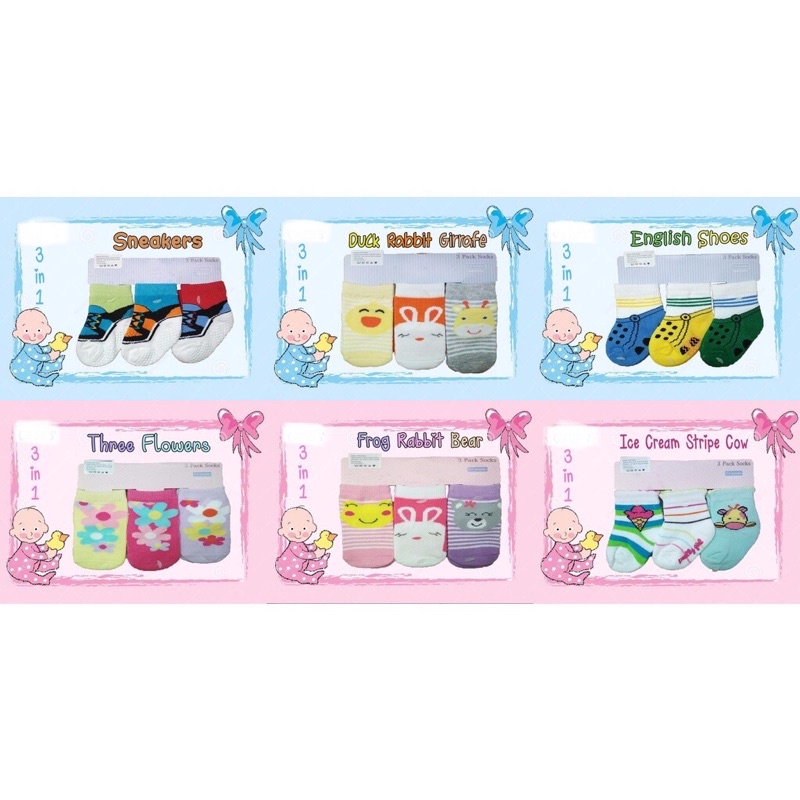 fashion baby socks 3in1 kaos kaki bayi newborn 0-6mos