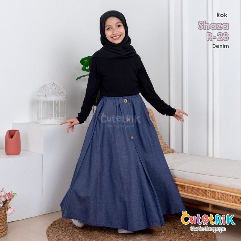 Rok Shaza Denim Remaja Rok lebar Baju Muslim