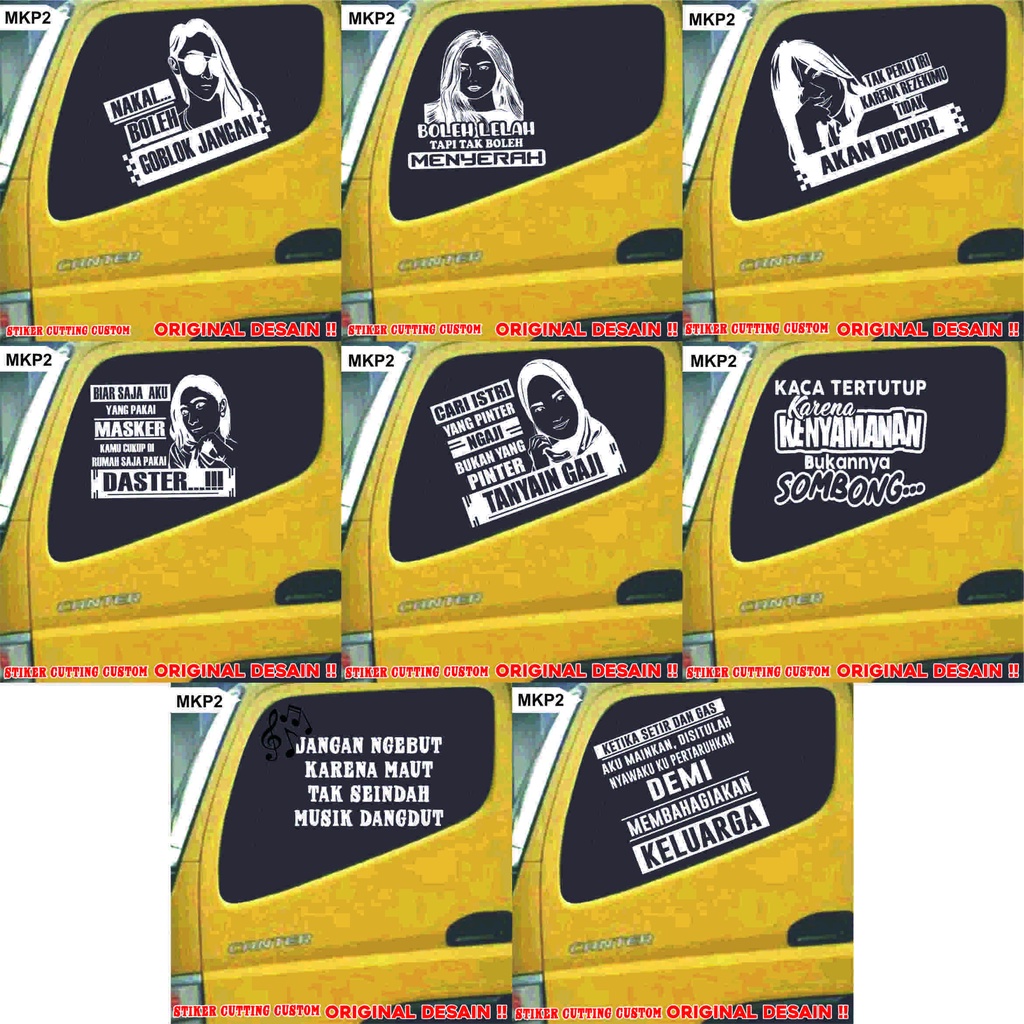 Stiker Cutting Kata-kata Lucu untuk Variasi Kaca Mobil PickUp Truck Canter Angkutan Umum dll MKP2