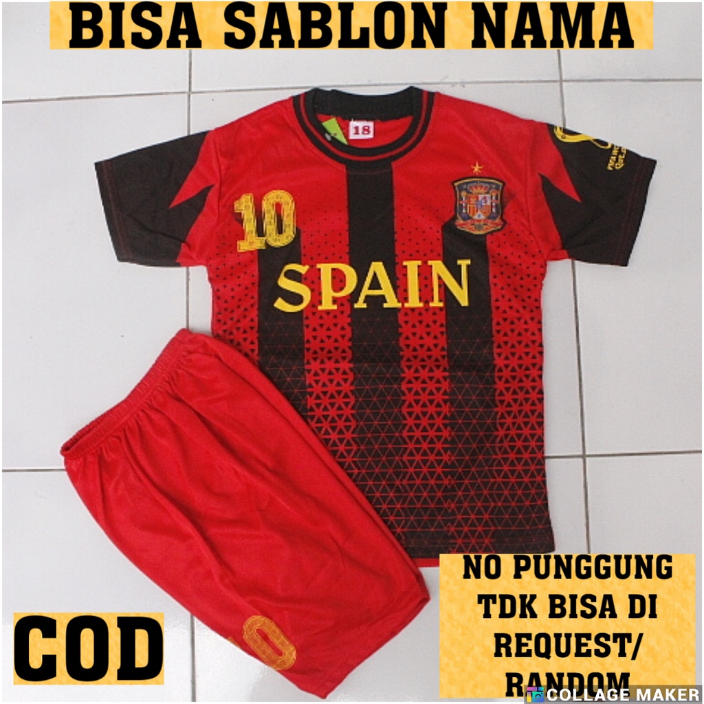 setelan baju kaos bola anak spanyol usia 5-12thn bisa sablon nama