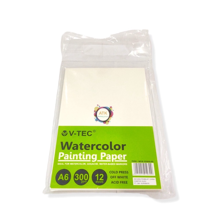 

Water Color Painting Paper V-Tec Ukuran A6 WCB 103000 / Kertas Lukis Vtec 300 Gram isi 12 Sheet – SHABG