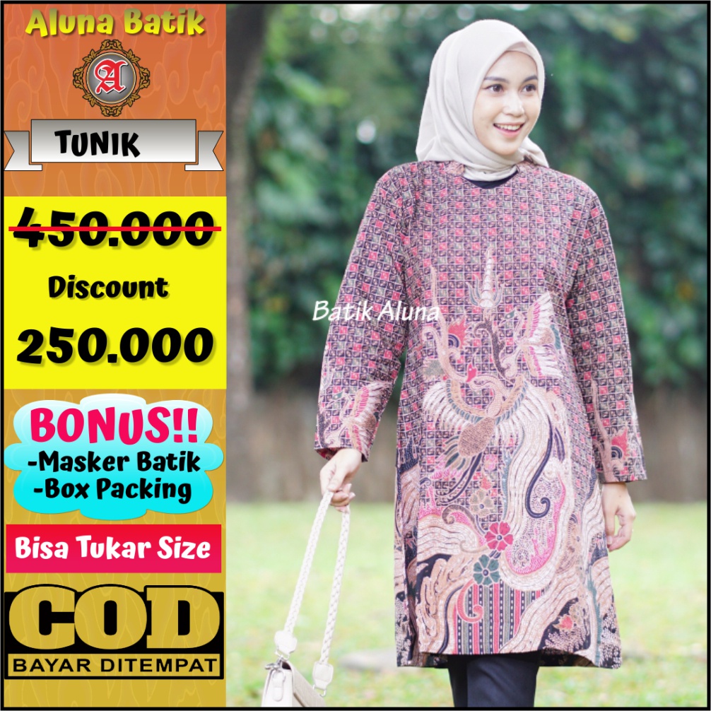 Tunik Batik Baju Kerja Kantoran Wanita Premium Adhem Batik Aluna TBA 062