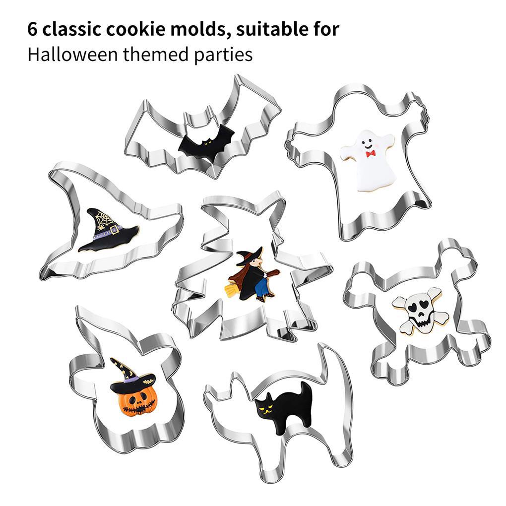 7buah Halloween Cookie Slicers DIY Pastry Baking Alat Stainless Steel Kue Biskuit Tangan Press Cetakan Pesta Bar