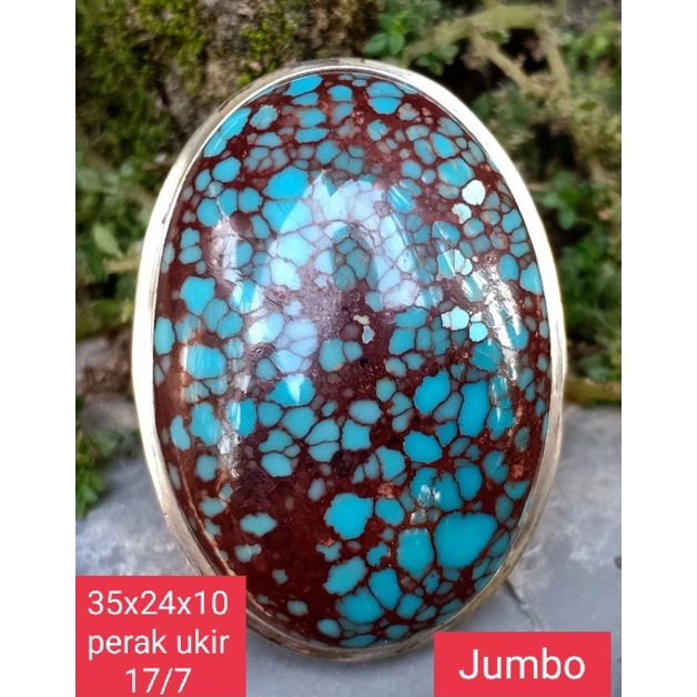 Pirus urat merah mesir beras wutah jumbo ring perak ukir