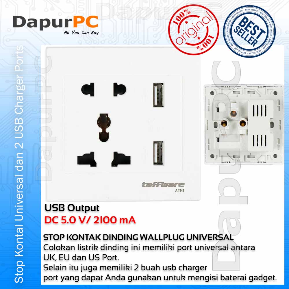 Stop Kontak Saklar Colokan Dinding Wallplug Universal dan 2 USB Port
