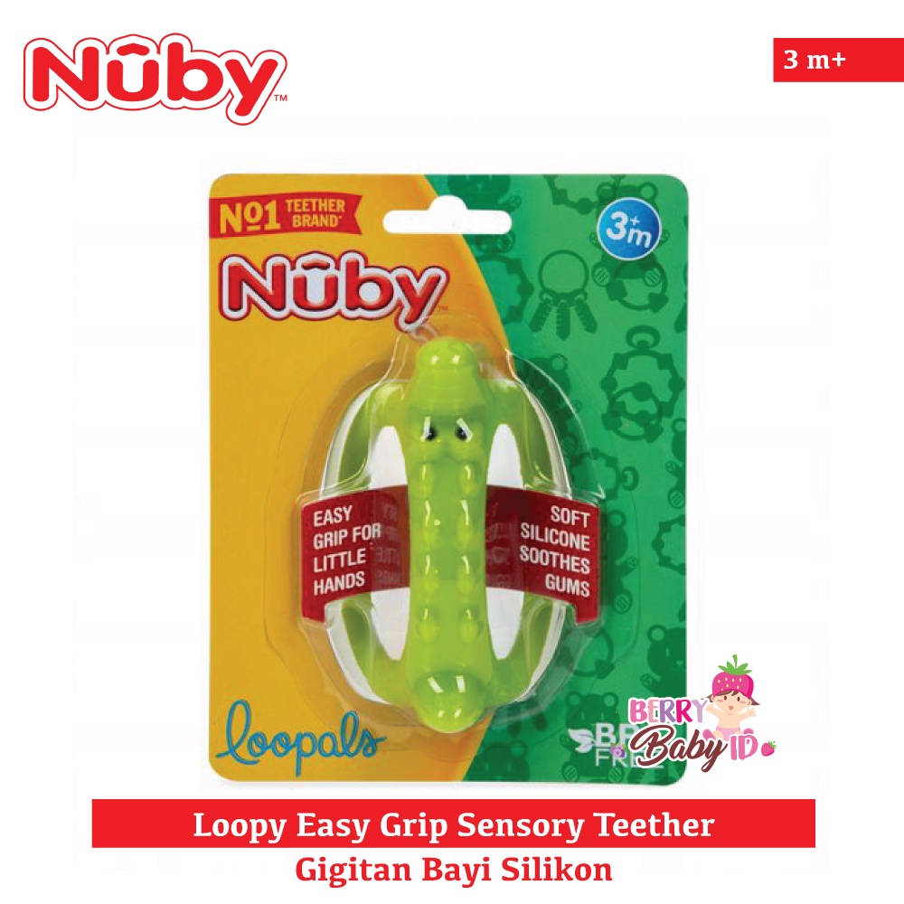 Nuby Loopy Easy Grip Silicone Teether Mainan Gigitan Bayi Sensori 3m+ Berry Mart