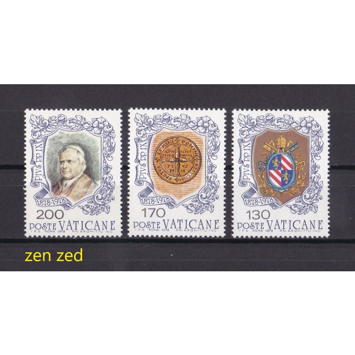 

0427 Perangko Vatican City 1978 Pope Pius IX 3v Mnh