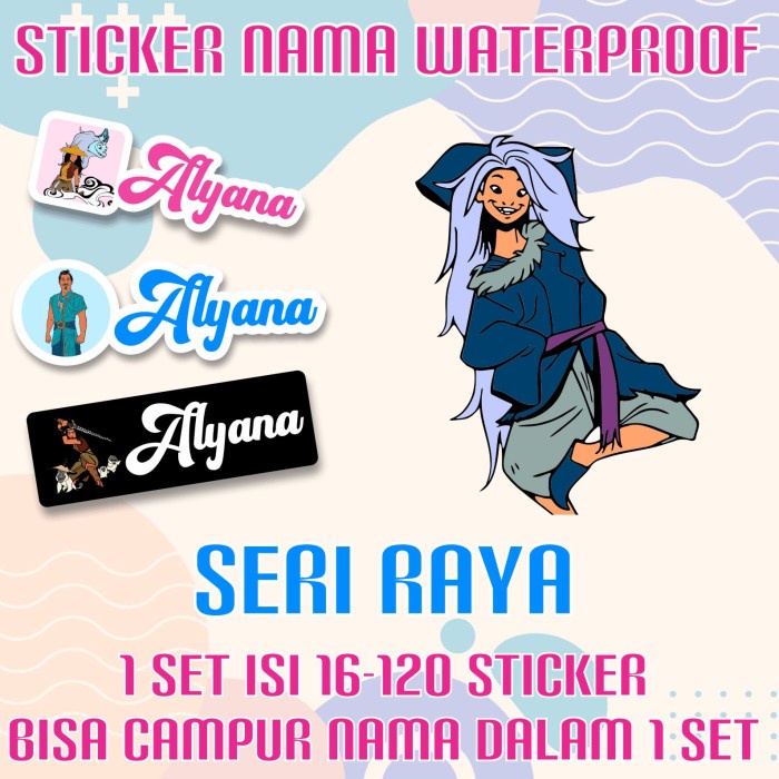 

[14-120 pcs] Sticker Nama Custom Waterproof Raya Disney