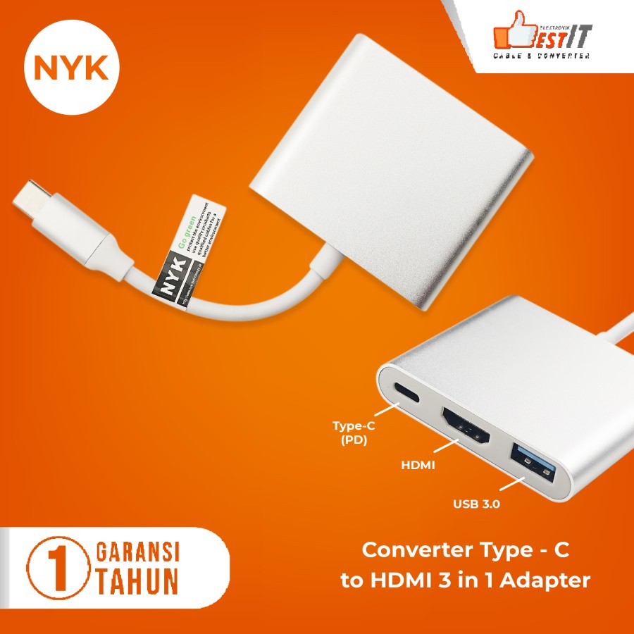 Kabel Converter 3 in 1 USB Type C To HDMI 4K Multiport Adapter Cable