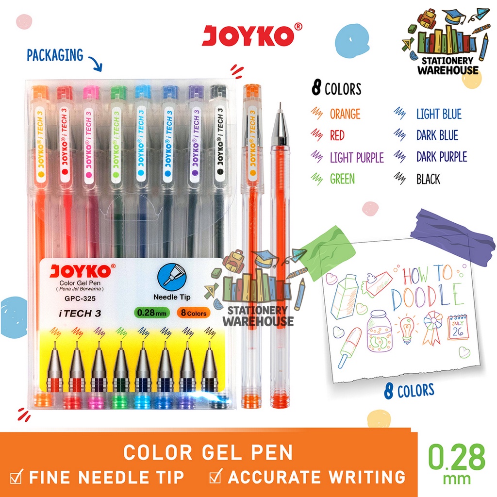 

Color Gel Pen Pulpen Pena Joyko GPC-325 iTech3 1 Set 8 Warna 0.28 mm