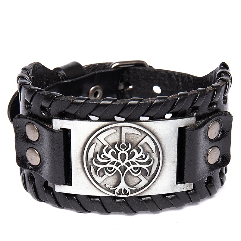 [Z H Perhiasan] Hip Hop Rock Retro Viking Fashion Pria Stainless Steel Kulit Pohon Kehidupan Gelang Gelang Pesta Perhiasan Aksesoris