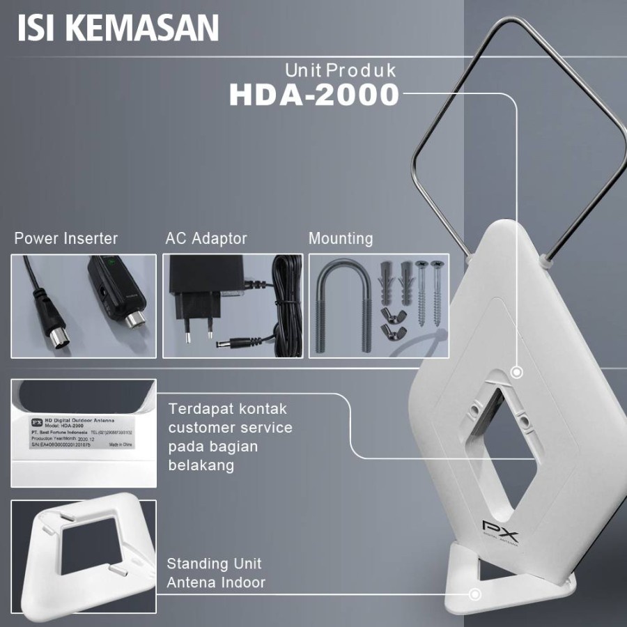 Antena TV Digital Analog PX HDA-5600 Kabel 12M Booster Indoor-Outdoor