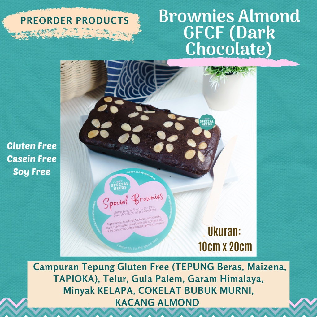 

(PO) Brownies Palm Almond - Gluten Free Refined Sugar Free Dairy Free Casein Free menggunakan cokelat bubuk murni tanpa campuran dan minyak kelapa - Diet Special Needs