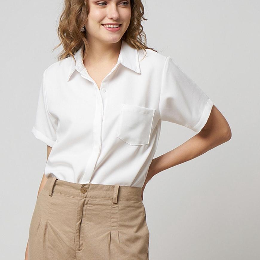 Monellina 06200 Kemeja Oversize Wanita Lengan Pendek Polos