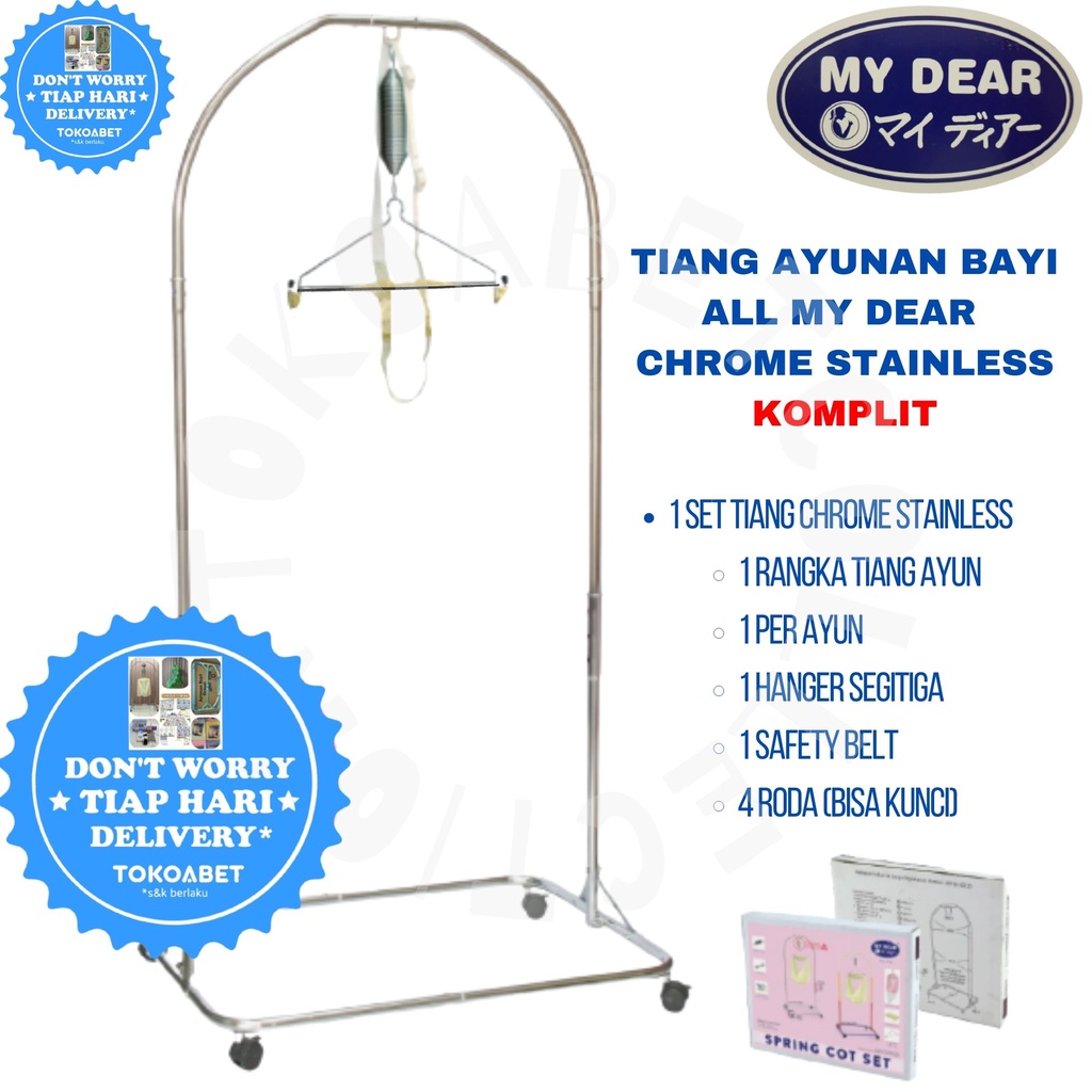 Paket Tiang Ayunan KAIN JARING BASIC ada TUTUP KEPALA Elektrik Portable GT BABY WJ BABY Tiang MY DEAR Chrome Stainless TOKOABET