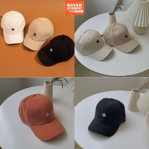 Topi Baseball Bordir Mini Daun / Topi Mini Daun Laki Perempuan Ring Besi Korean Style Kualitas Premium