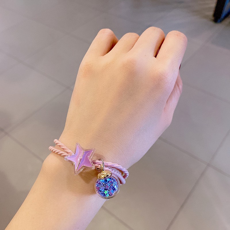 Gelang Karet Rambut Anak Premium Korea Pink Kado Cewek Peremuan Bintang