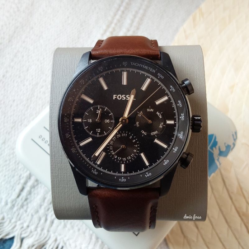 Jam F0ssl Sullivam Brown Black Leather Watch BQ2457 Original