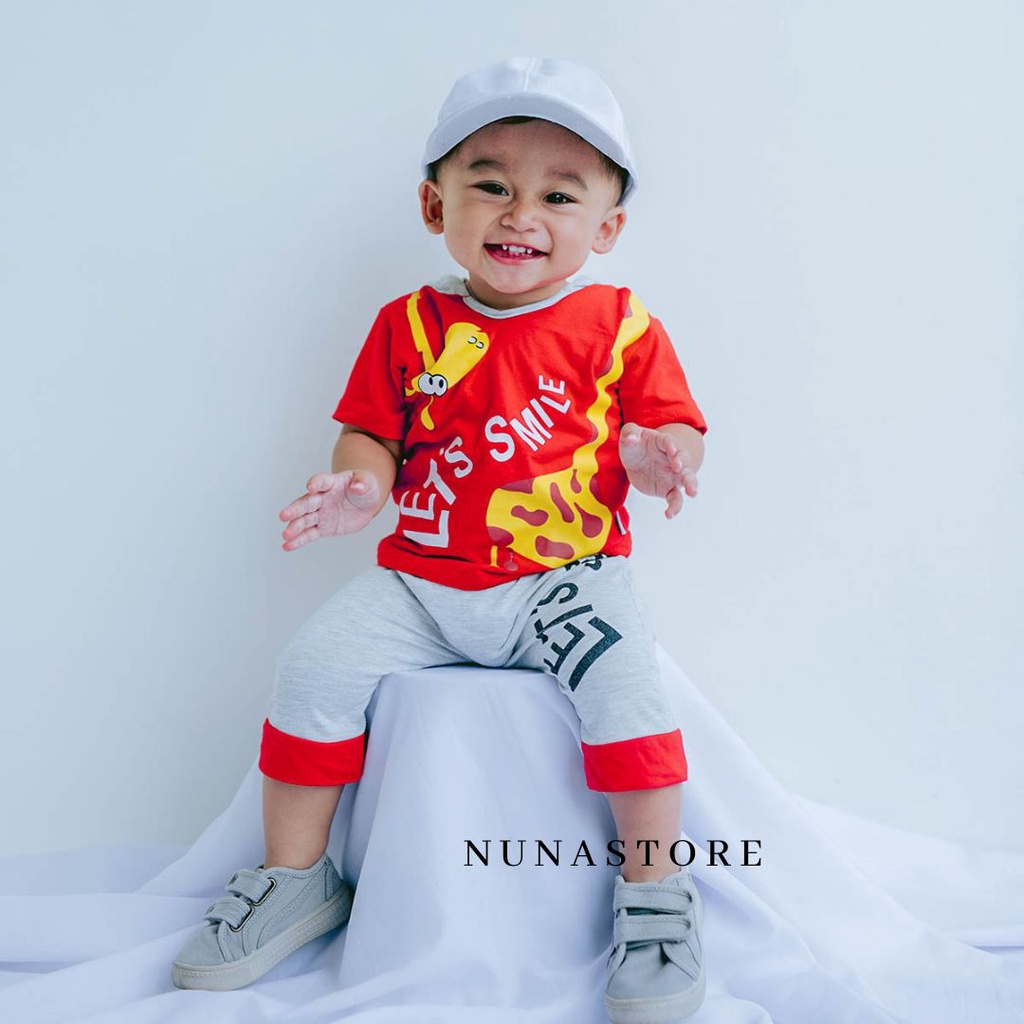 Nuna Store baju anak laki laki / baju anak perempuan /Setelan Baju Celana Anak Unisex 0 bulan - 3 tahun Motif Hoodie Jerapah