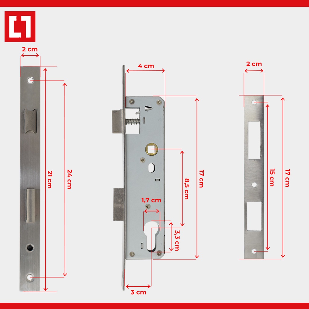 Kunci Pintu Swing Aluminium 0816 Handle Mortise Silinder 1Set - Weldom