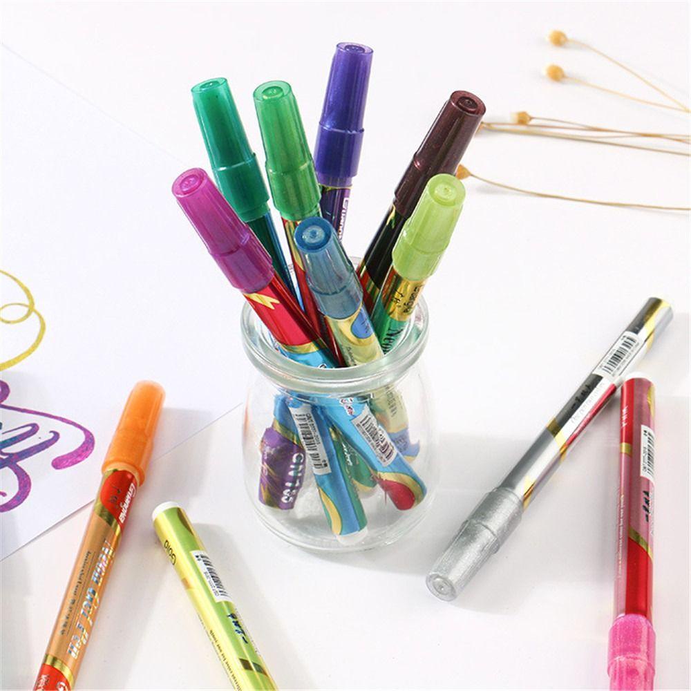 Preva 12warna Stabilo Alat Gambar Tangan Akun Tanda Kunci Double Line Painting Lukisan Glitter Pen