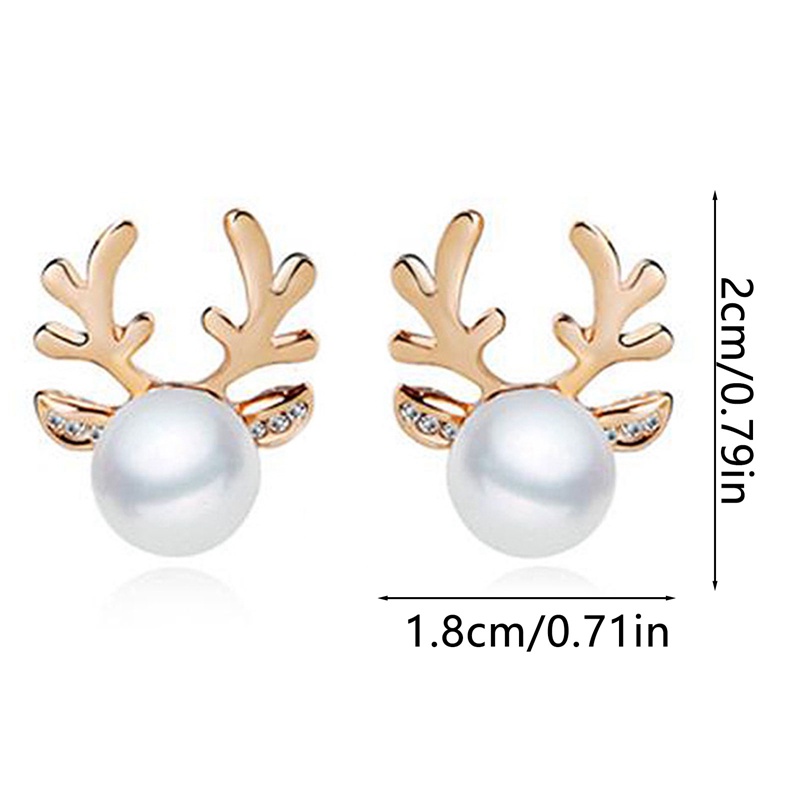 Anting Stud Desain Rusa Natal Aksen Mutiara Gaya Elegan Untuk Wanita