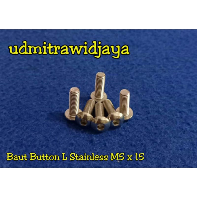 baut button L M5x15 SUS stainless steel baut master rem CB TIGER / baut L kepala payung / baut model payung L baut kepala payung 5x15 kunci L 4mm 3mm setara baut 8an / 8mm