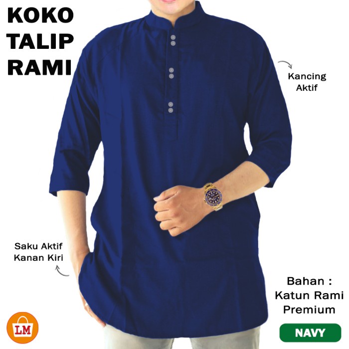 Baju Pria Muslim KOKO TALIP RAMI Katun Lengan 3/4 Size M-3XL LMS 29452