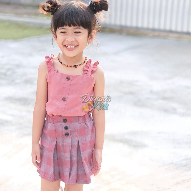 SET TARTANIA-One set rok tartan dan atasan/setelan rok tartan dan atasan anak perempuan