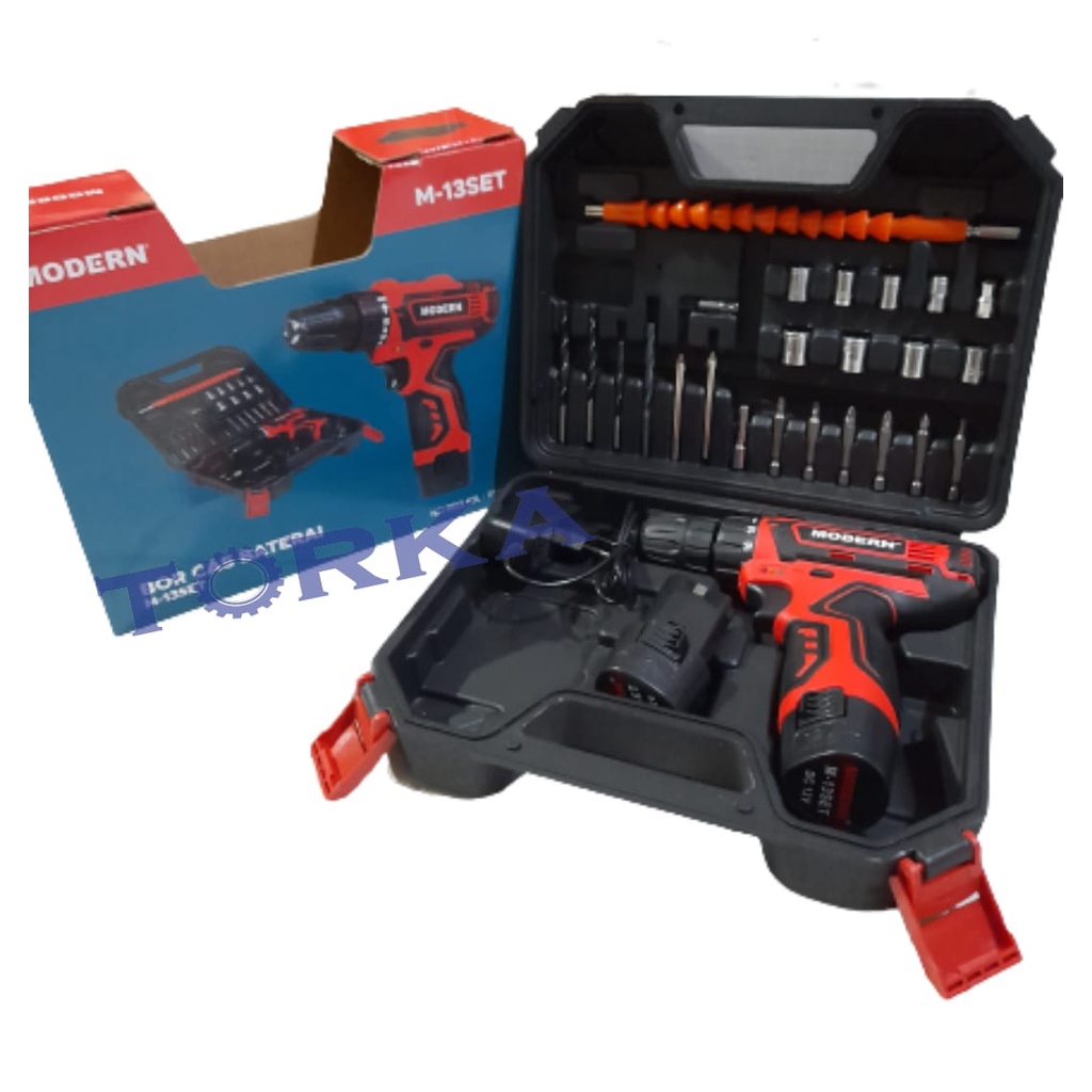 Bor Baterai 10mm MODERN M13 SET Cordless Drill impact Charger