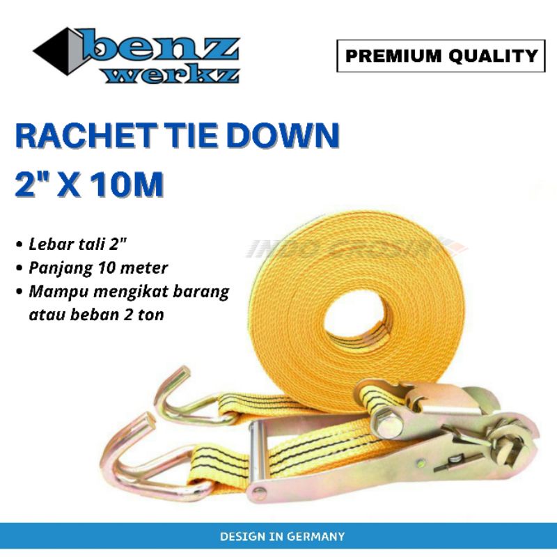 BENZ Rachet Tali Pengikat Barang 2&quot; Tali Belting Rachet Tie Dwon 2&quot;10m Benz