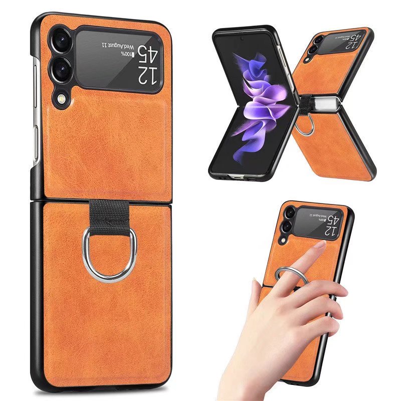 Case Samsung Galaxy Z Flip 4 / Case Samsung Galaxy Z Flip 3 5G Leather Flip Phone Case Card Slot / Lanyard / Ring Loop / Ring Holder Luxury Phone Case Cover