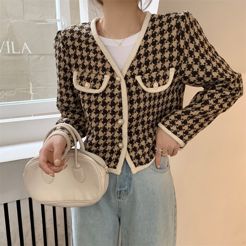 Jacket Lengan Panjang Korean Style Jaket Wanita Terbaru Outer Crop Kotak-kotak