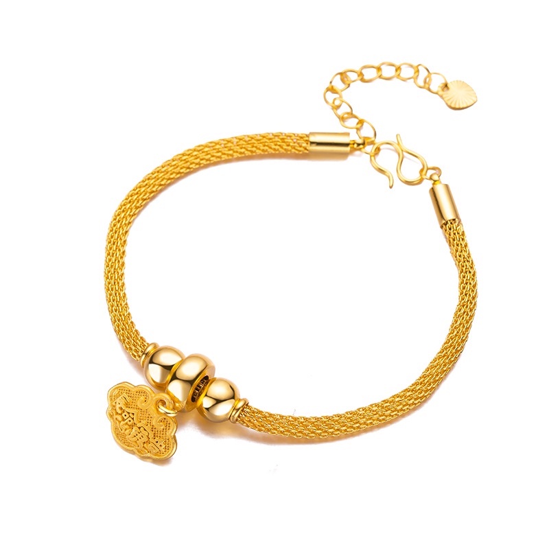 Goldkingdom Perhiasan Fashion 24K Bangkok Aksesoris Ready Stock Bell Kecil Gelang Wanita All-match Umur Aman Dan Panjang Gelang Kunci Emas Asli Kadar 375 Yang Kaya